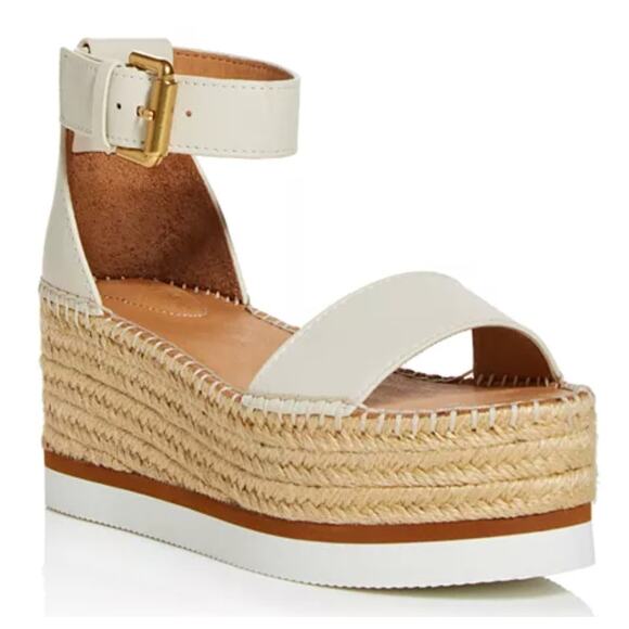 See By Chloe Shoes - See by Chloé Calf Glyn Espadrille Platform Wedge Sandal Natural Size 5 US 35 EU